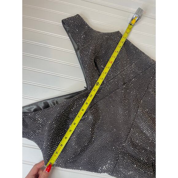 Montage by Mon Cheri M536 Charcoal Beaded Peplum Evening Gown Plus Size 16 - Picture 4 of 10